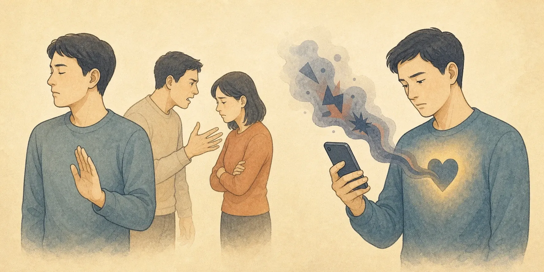 스마트폰 화면을 바라보다 전원을 끄는 사람